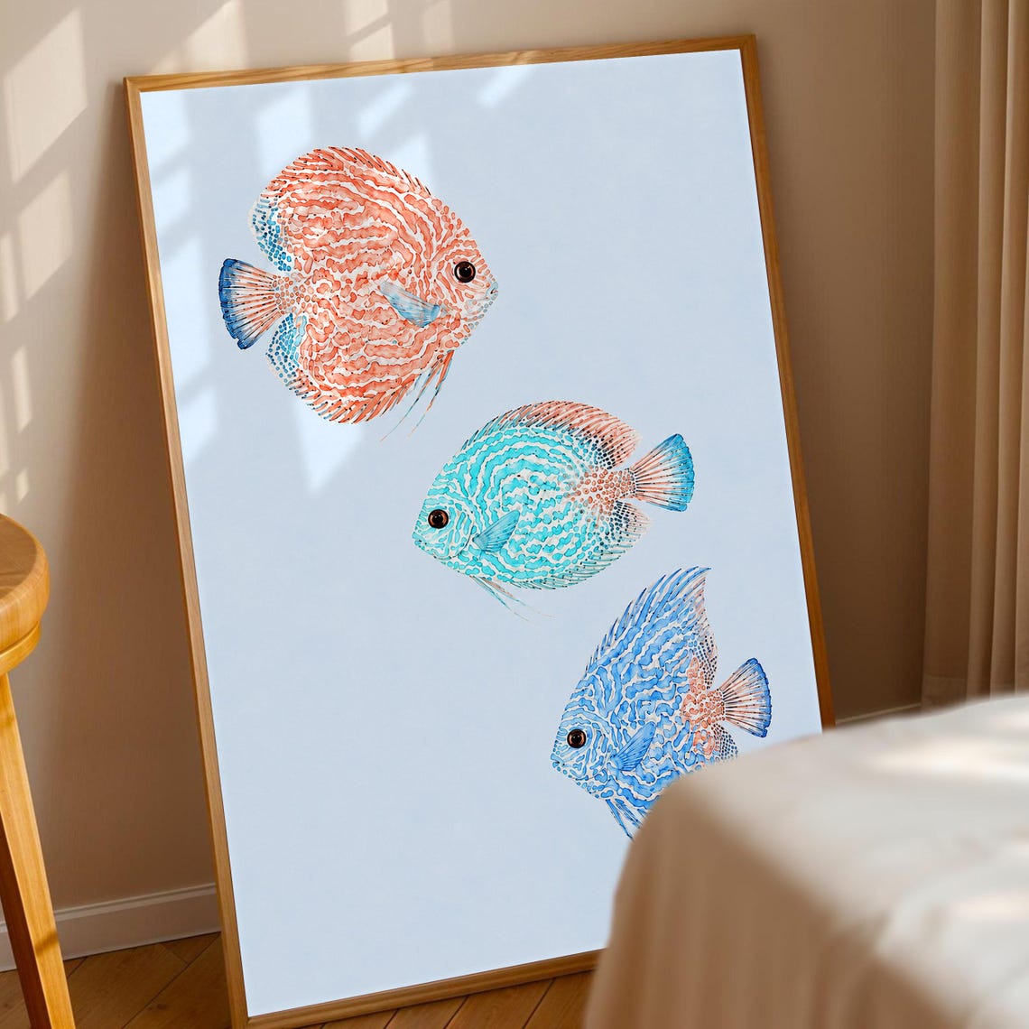 Discus Fish Wall Art Watercolor Print Tropical Decor Colorful Ocean