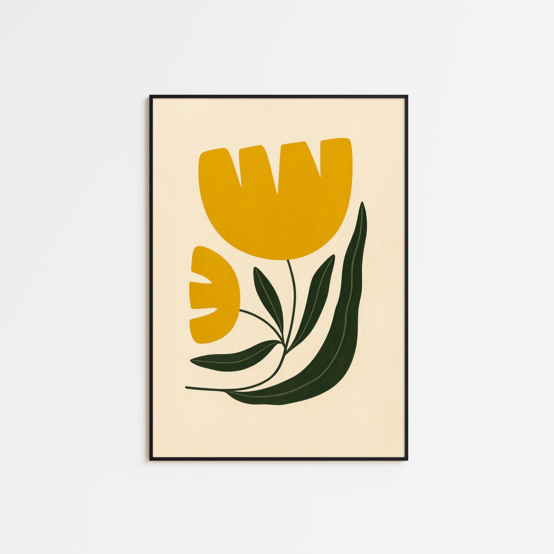 Mustard Yellow Tulip Minimalist Floral Retro Botanical Wall Art
