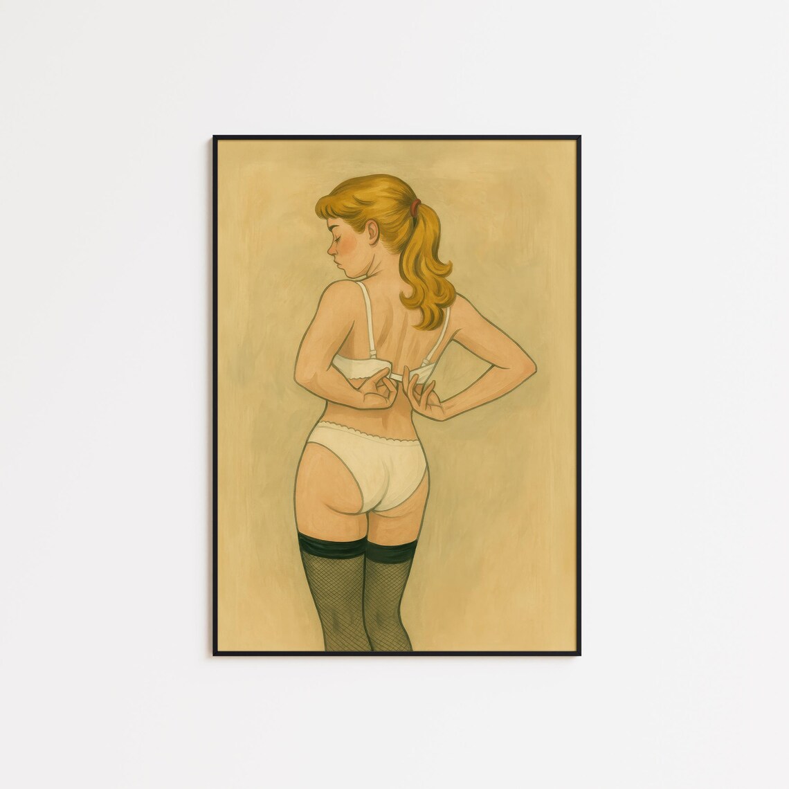 Retro Pin Up Girl Vintage White Lingerie Back View Art Print