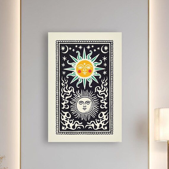 Celestial Harmony Sun Moon Canvas Wall Art Mystical Cosmic Decor