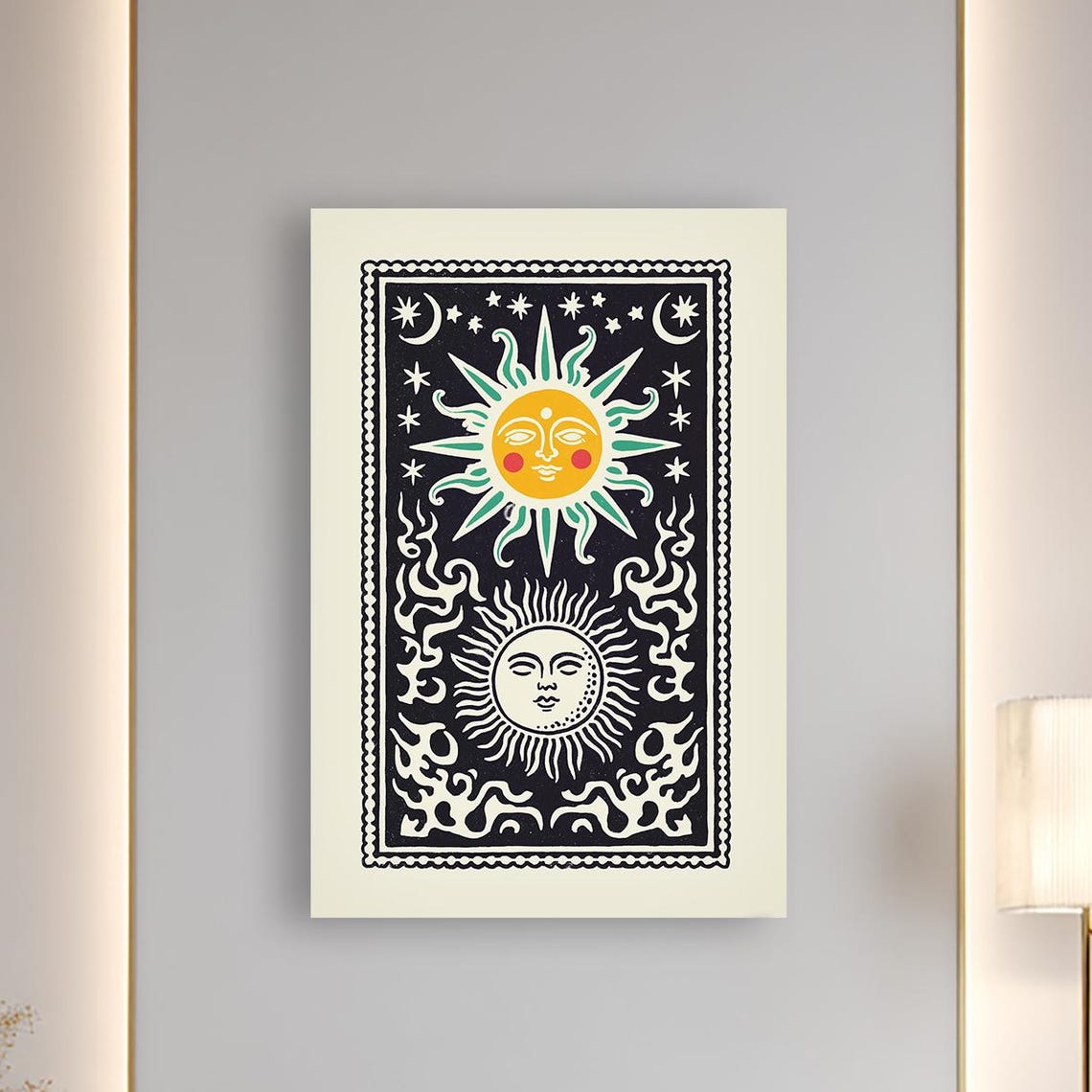 Celestial Harmony Sun Moon Canvas Wall Art Mystical Cosmic Decor
