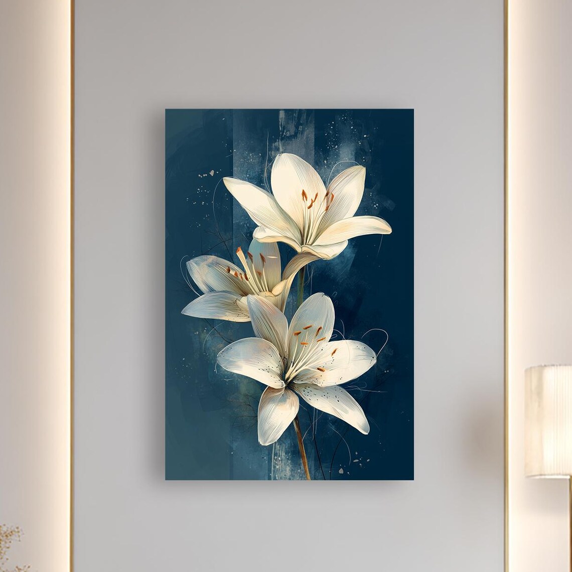 White Lily Elegance Botanical Art Print, Modern Decor