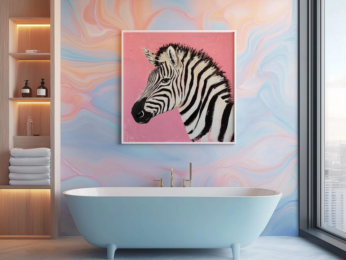 Zebra Portrait On Pink Background Whimsical Nursery Safari Wall Art - Image 4