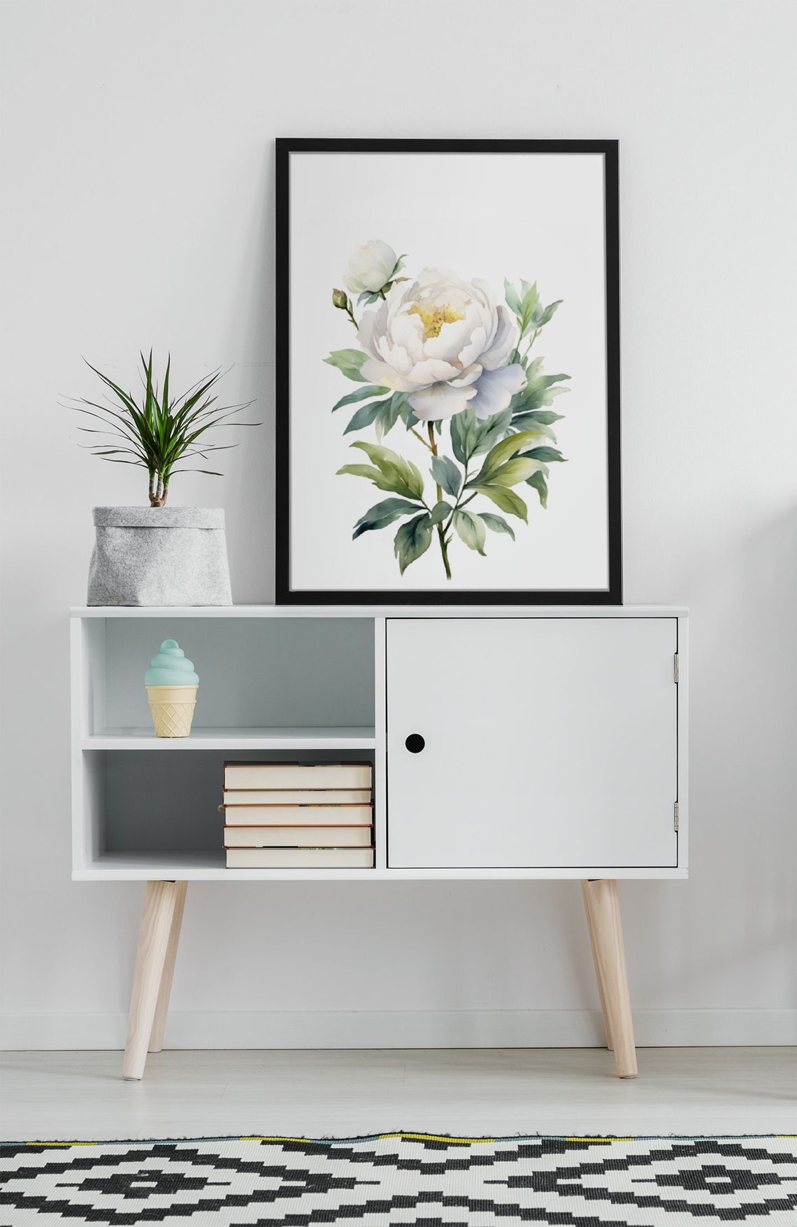 White Peony Full Bloom Elegant Watercolour Botanical Flower Poster - Image 6