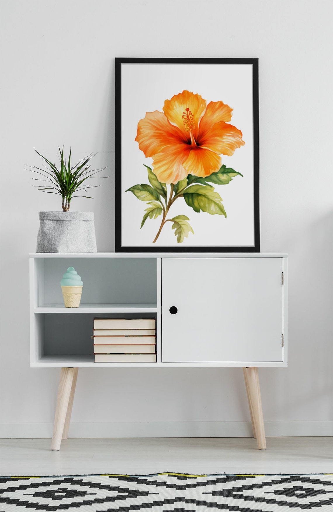 Orange Hibiscus Bloom Lush Watercolor Floral Botanical Poster - Image 7
