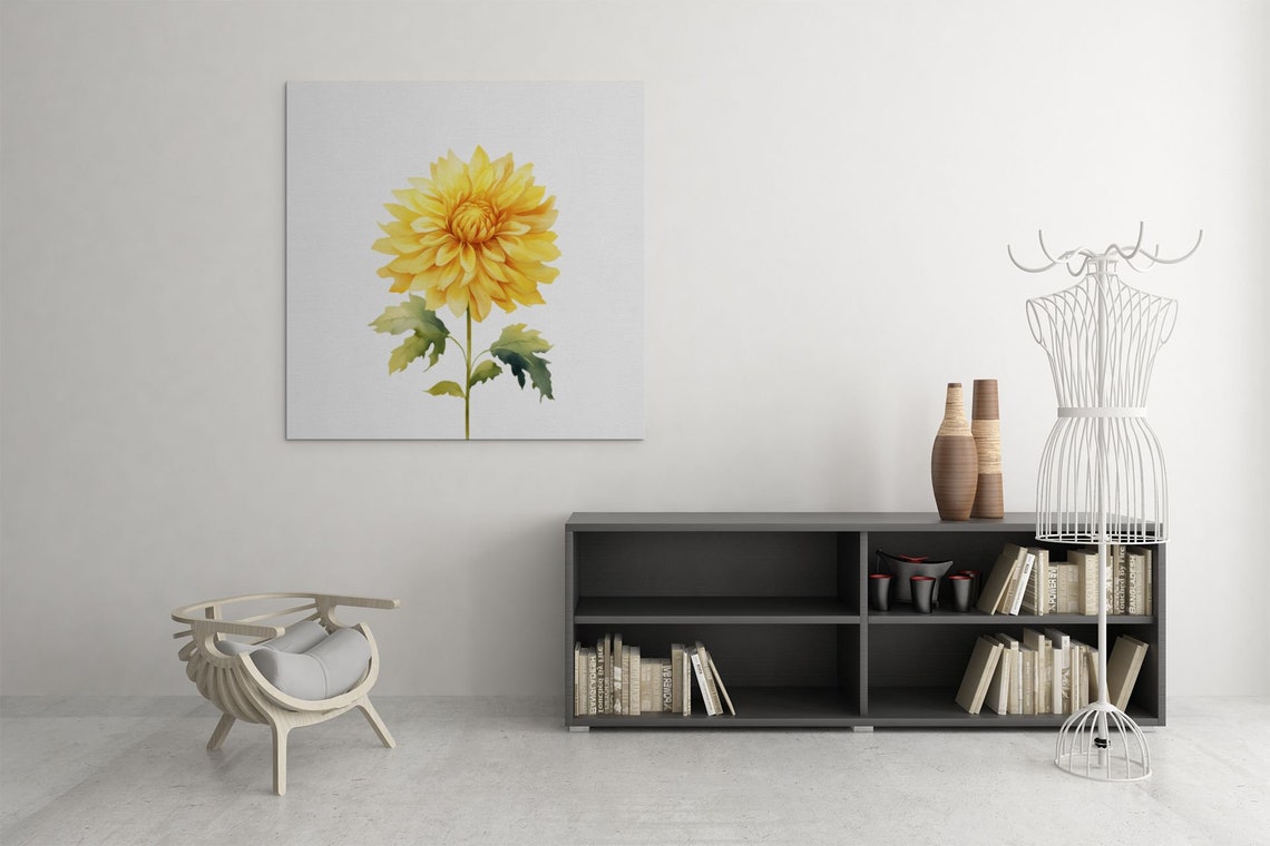 Yellow Dahlia Single Bloom Bright Watercolor Floral Botanical Poster - Image 9