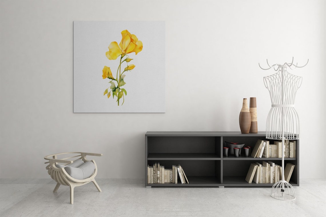 Yellow Sweet Pea Bloom and Two Buds Watercolour Flower Poster - Image 9
