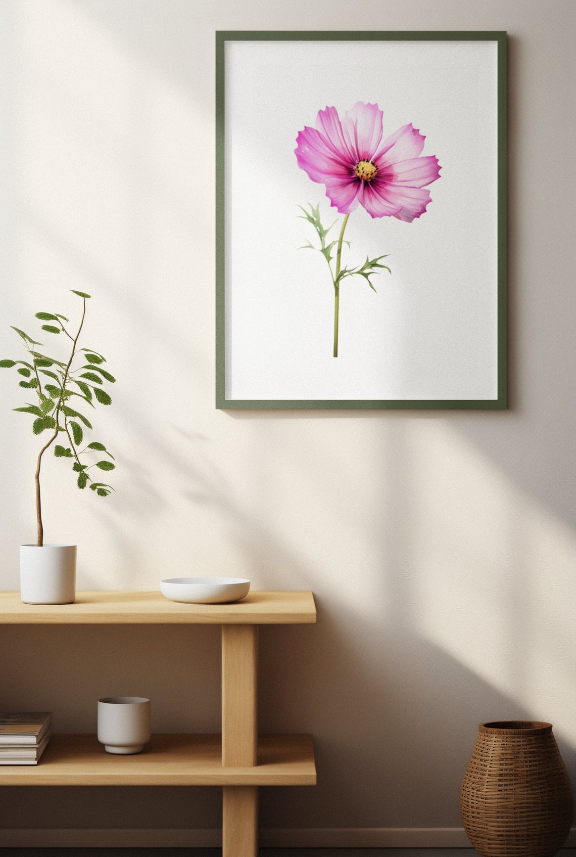 Pink Cosmos Single Bloom Watercolour Botanical Flower Poster - Image 4