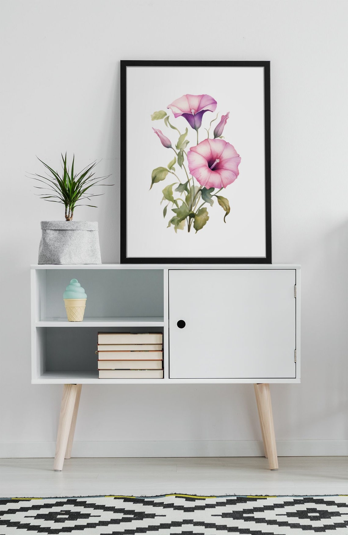 Pink Morning Glory Trumpets Watercolour Botanical Flower Poster - Image 8
