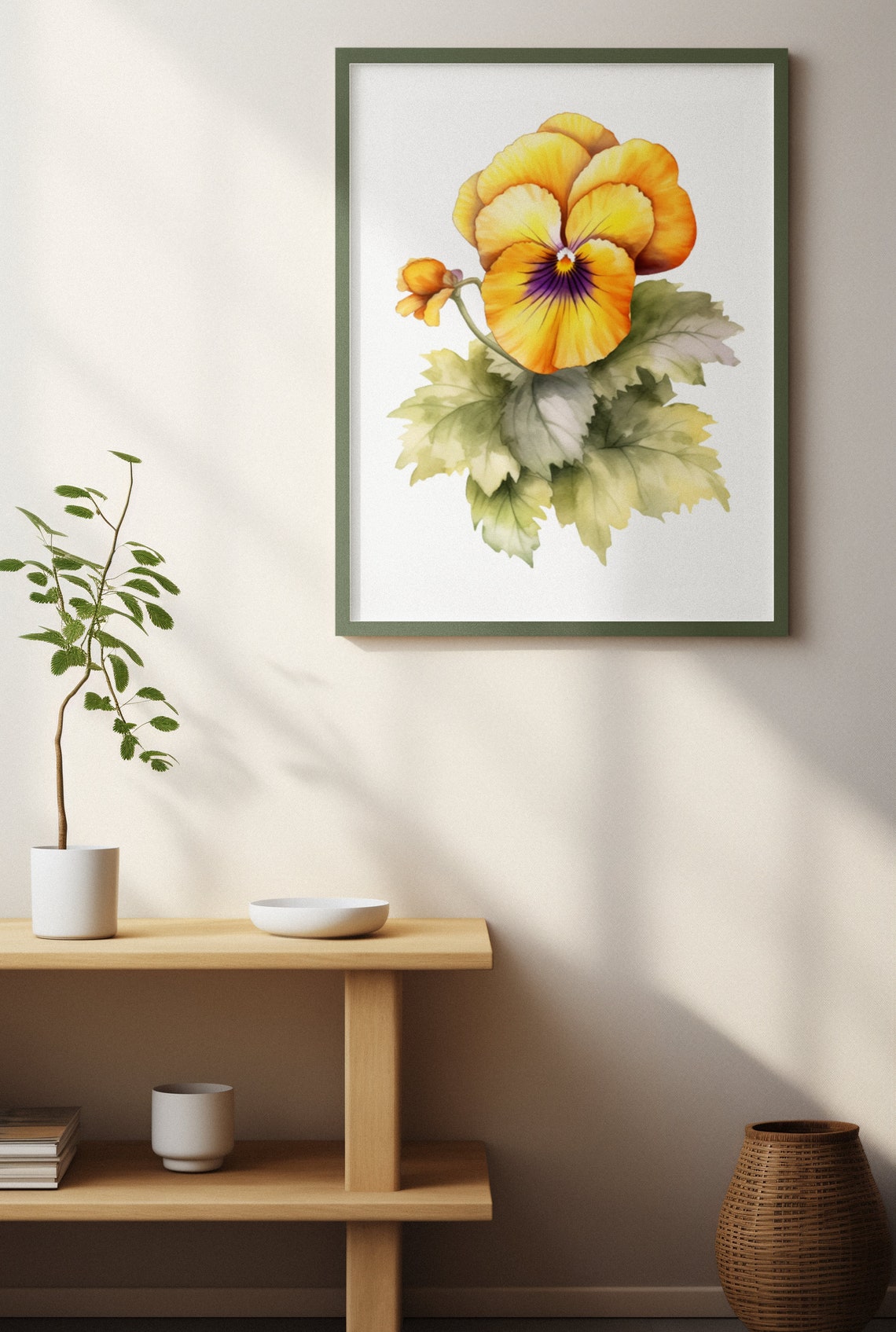 Golden Yellow Pansy Single Bloom Watercolour Botanical Flower Poster - Image 4