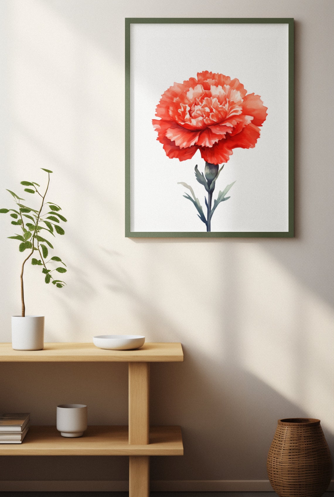 Red Carnation Close-Up Bloom Bold Dramatic Watercolor Art Poster - Image 4