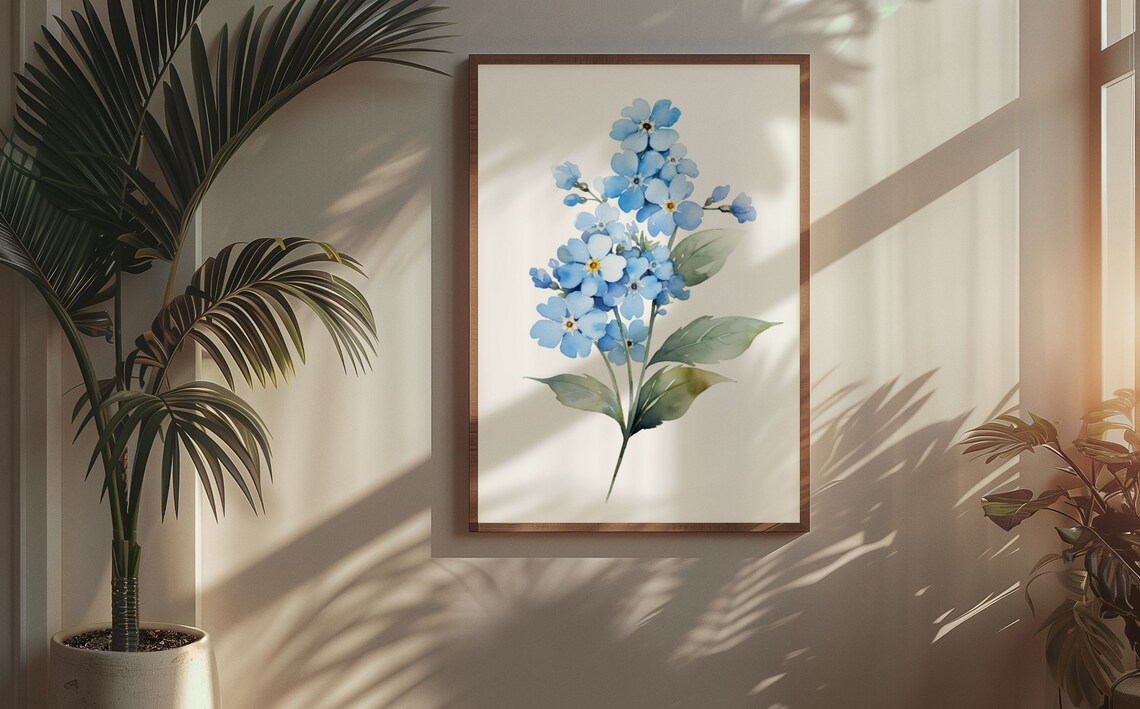 Blue Forget Me Not Flowers Sweet Watercolour Botanical Art Poster