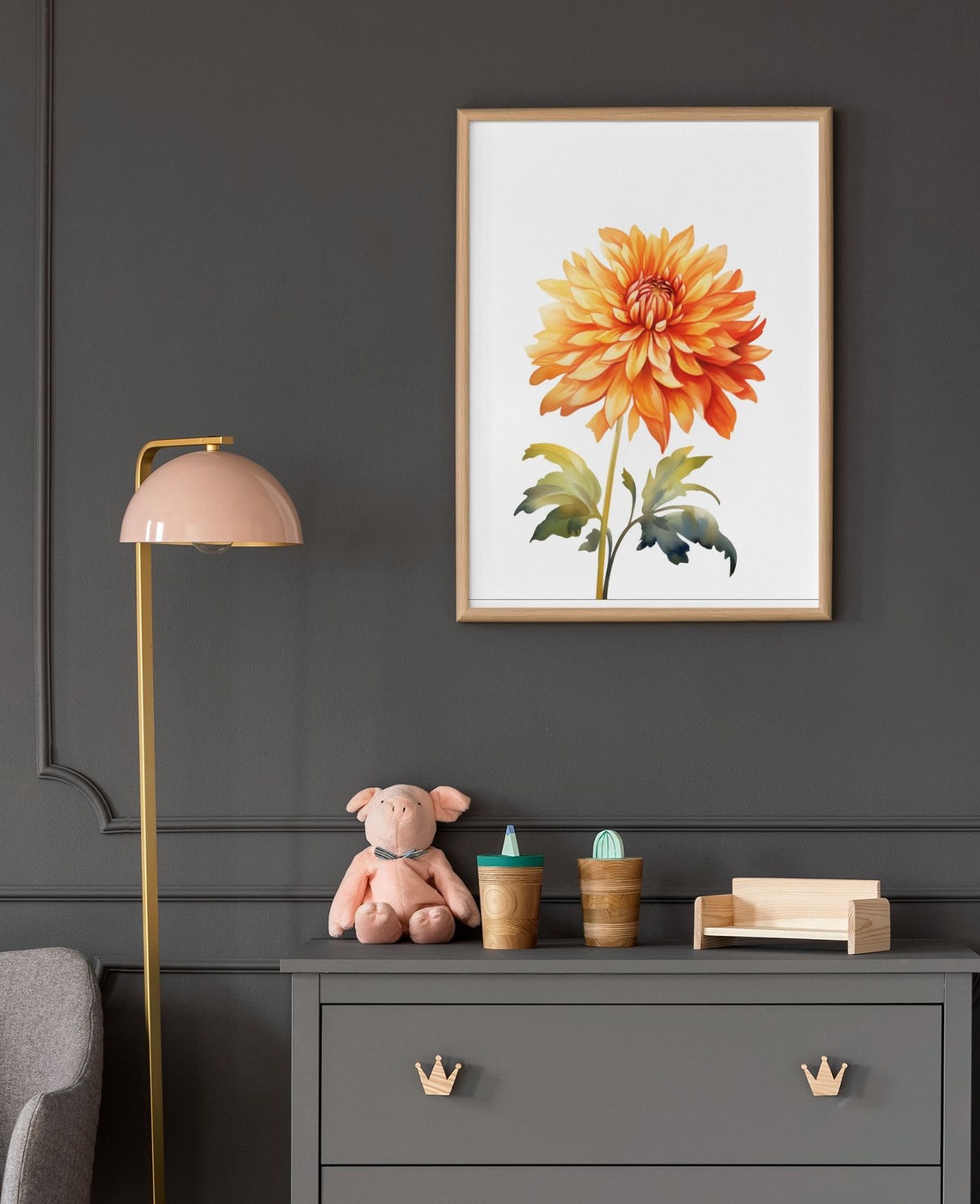 Vivid Orange Dahlia Single Bloom Watercolour Botanical Poster - Image 6