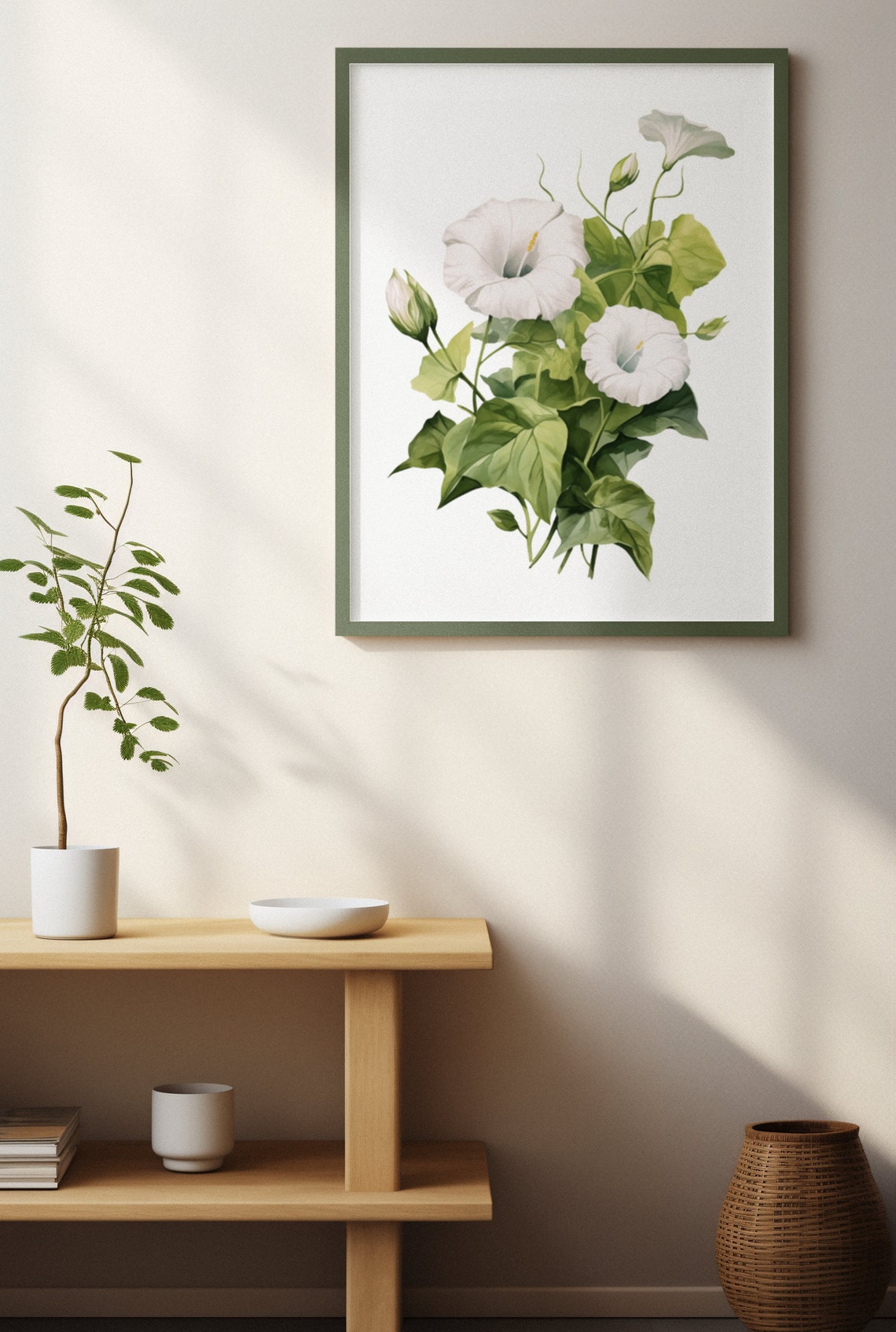 White Morning Glory Blooms Watercolour Botanical Flower Poster - Image 4