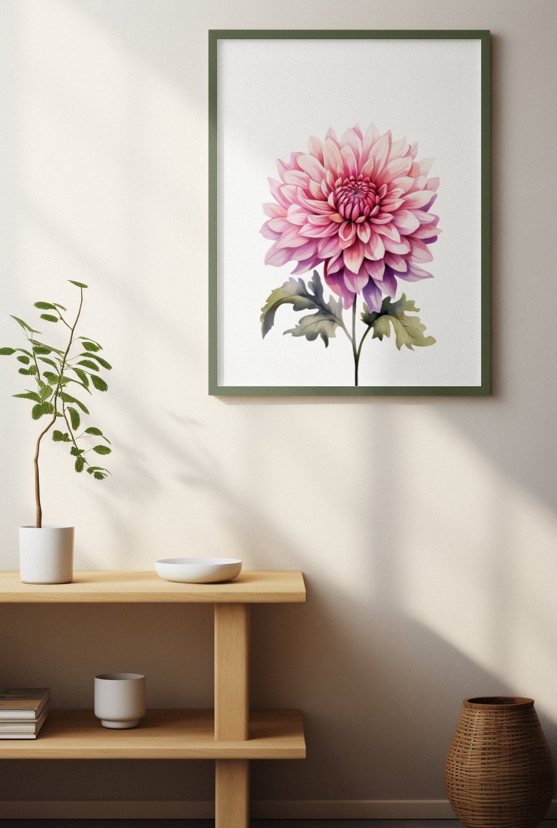 Lavender Pink Dahlia Blossom Watercolour Botanical Art Poster - Image 4