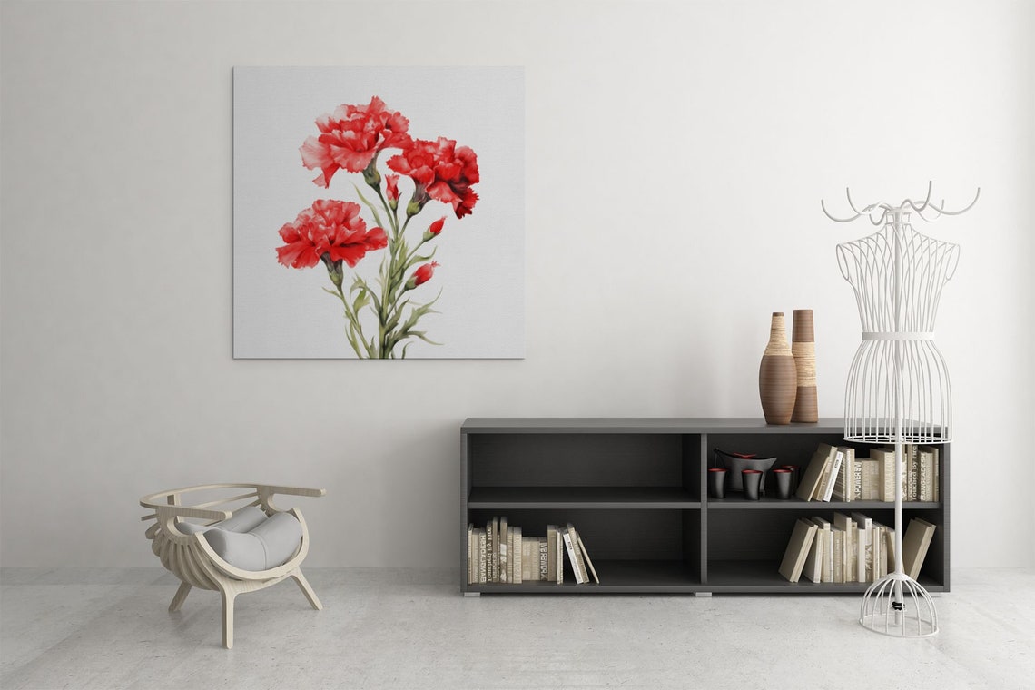 Red Carnation Cluster With Buds Lively Watercolor Art Poster - Image 8