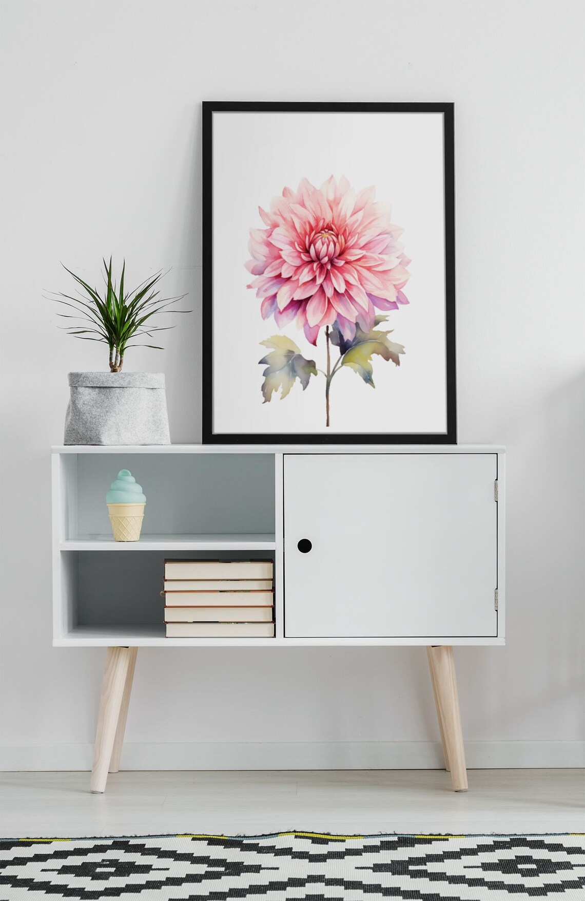 Soft Pink Dahlia Flower Delicate Watercolour Botanical Art Poster - Image 6