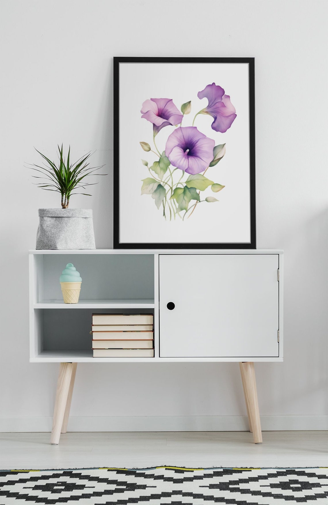 Purple Morning Glory Blooms Watercolour Botanical Flower Poster - Image 7