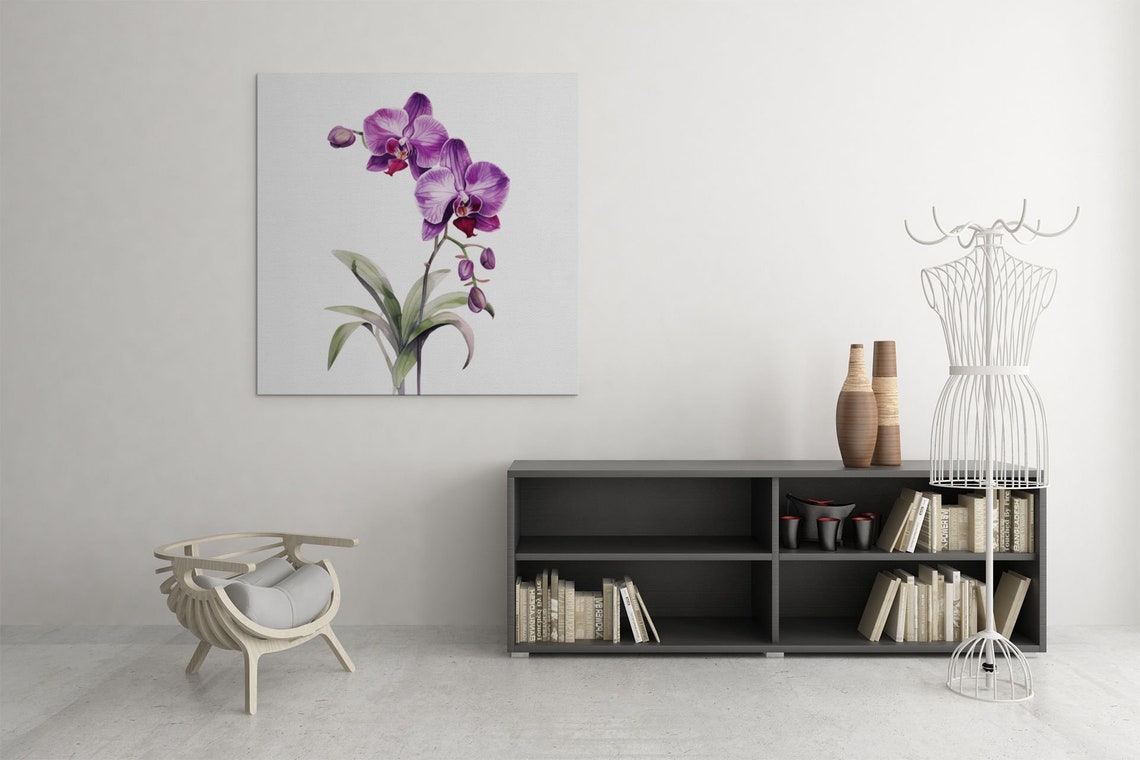 Purple Moth Orchid Flower Spray Elegant Watercolor Art Poster - Image 3