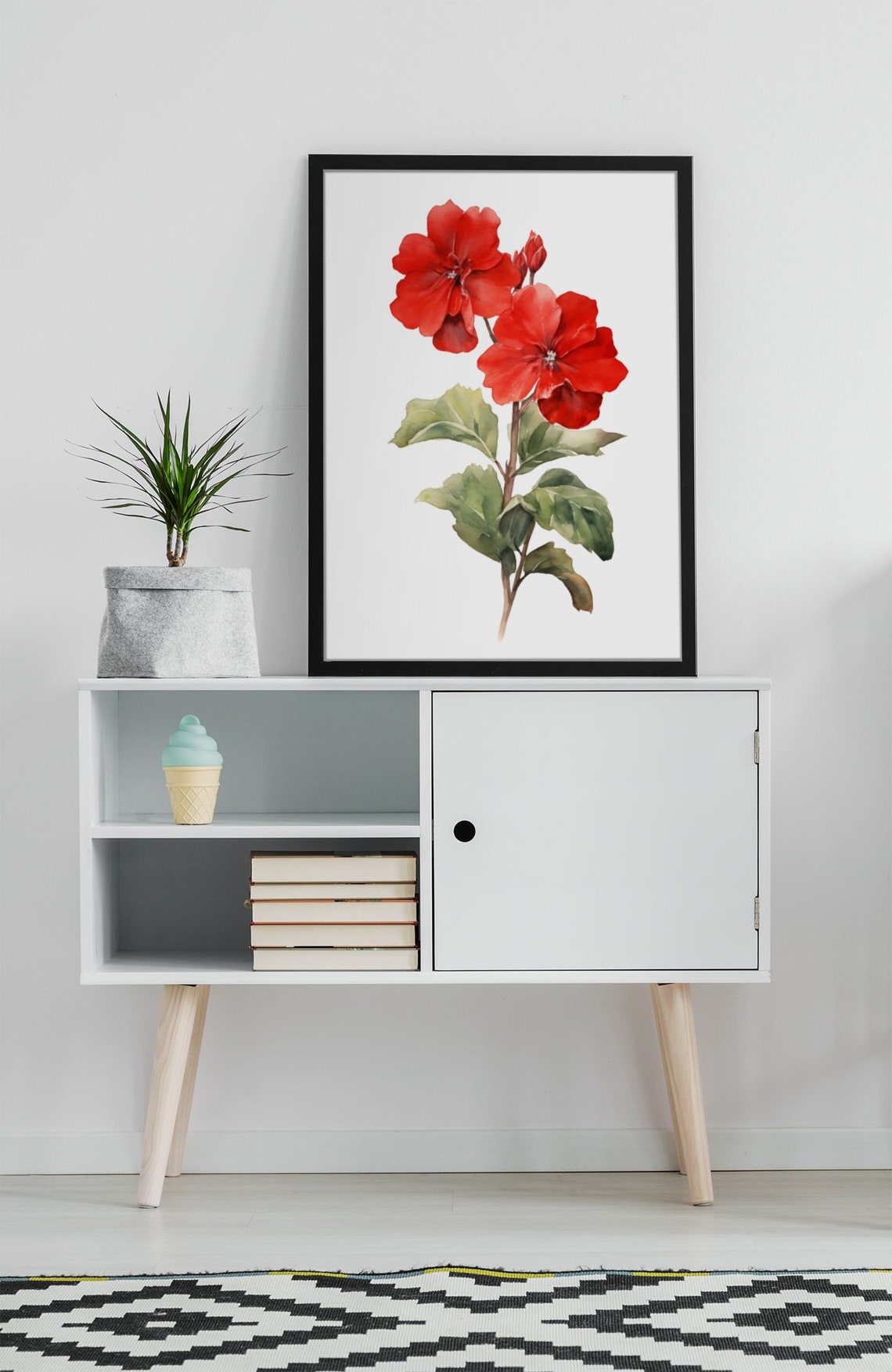 Red Primrose Twin Blooms Watercolour Botanical Flower Poster - Image 6