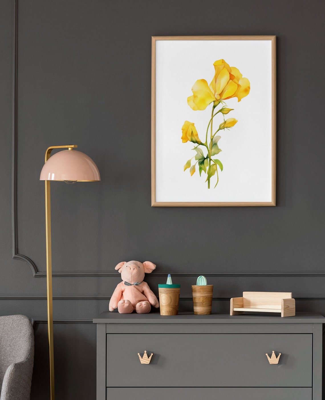 Yellow Sweet Pea Bloom and Two Buds Watercolour Flower Poster - Image 7