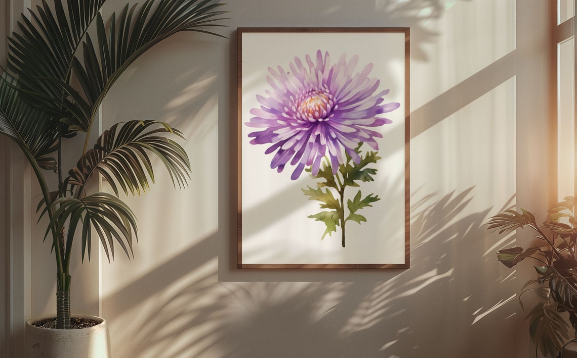 Purple Aster Single Bloom Watercolour Botanical Flower Poster - Image 5