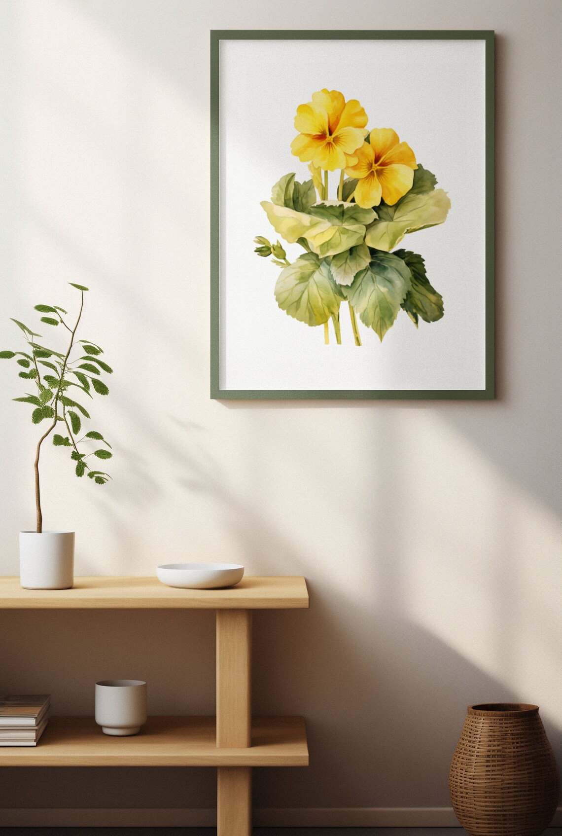 Yellow Primrose Flowering Stem Watercolour Botanical Flower Poster - Image 2