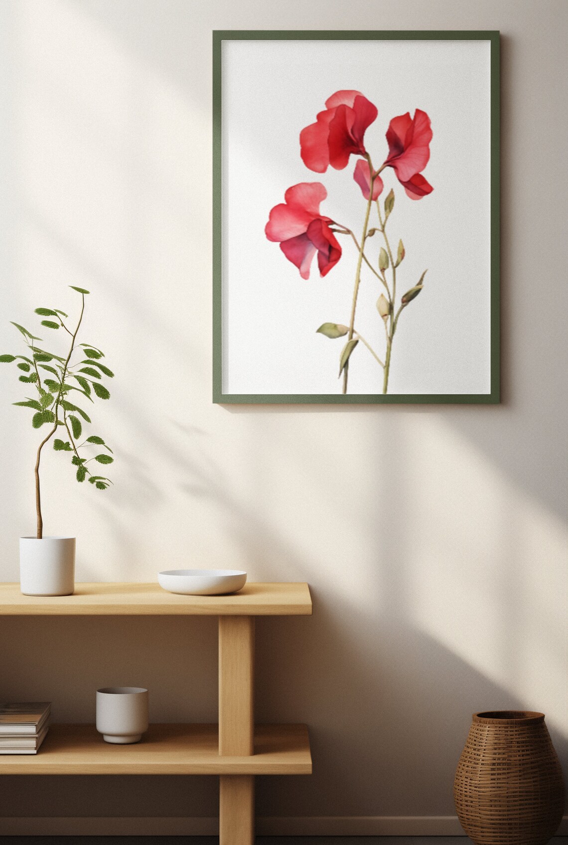 Red Sweet Pea Blossom Garden Watercolour Botanical Flower Poster - Image 3