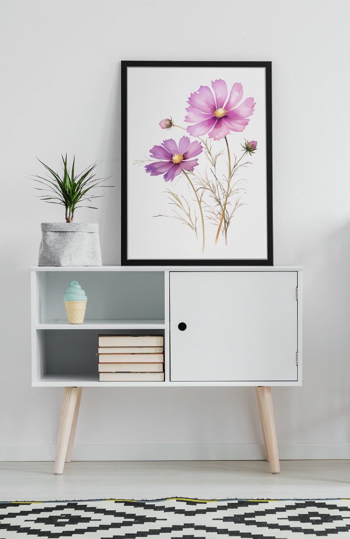 Purple Cosmos Flower Blooms Watercolour Botanical Flower Poster - Image 7