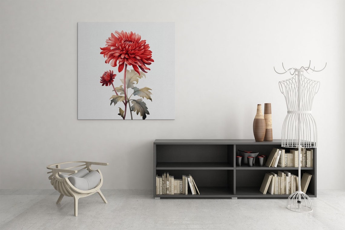Red Chrysanthemum Single Bloom Watercolour Botanical Flower Poster - Image 7