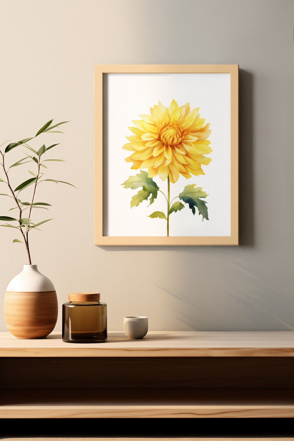 Yellow Dahlia Single Bloom Bright Watercolor Floral Botanical Poster - Image 3