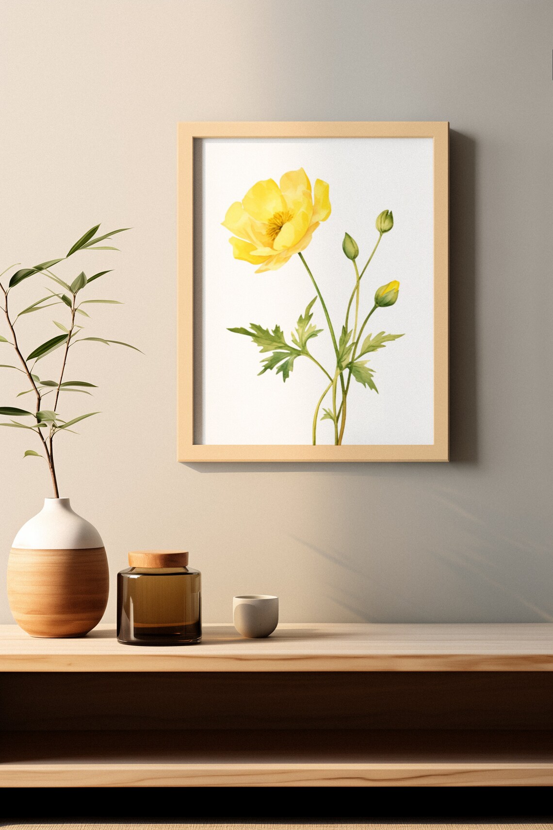 Sunny Yellow Buttercup Flower Botanical Watercolour Art Poster - Image 2