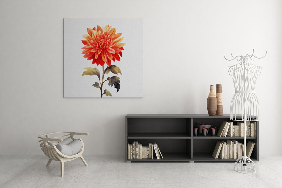 Vivid Sunset Orange Dahlia Flower Watercolour Botanical Art Poster - Image 7