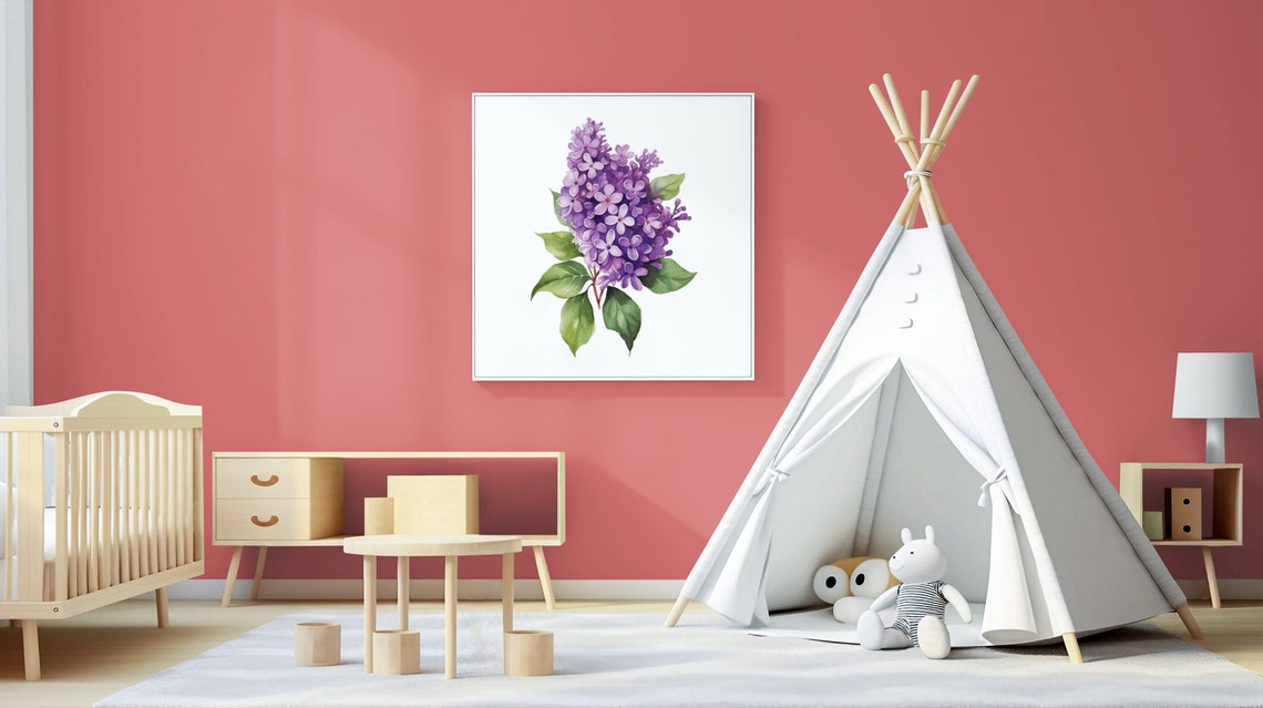 Deep Purple Lilac Cluster Watercolour Botanical Flower Poster - Image 2