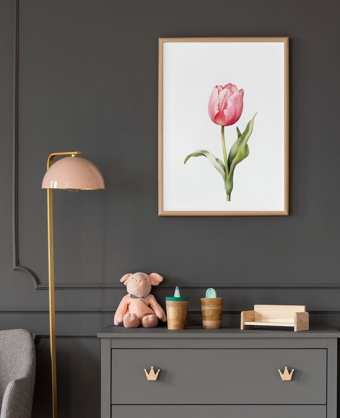Pink Tulip Single Stem Minimalist Watercolor Floral Botanical Poster - Image 9