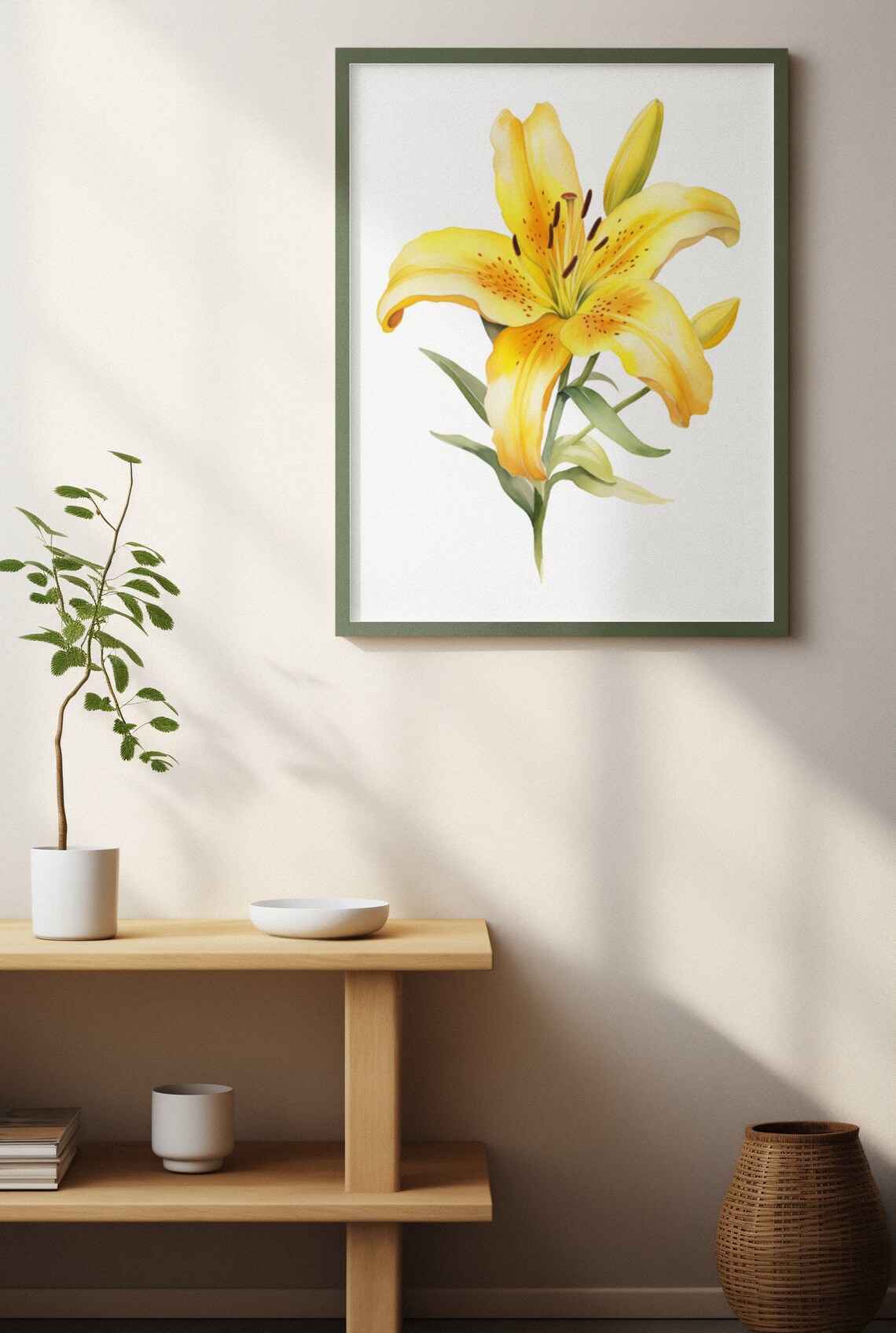 Yellow Lily Single Bloom Classic Botanical Watercolor Flower Poster - Image 4