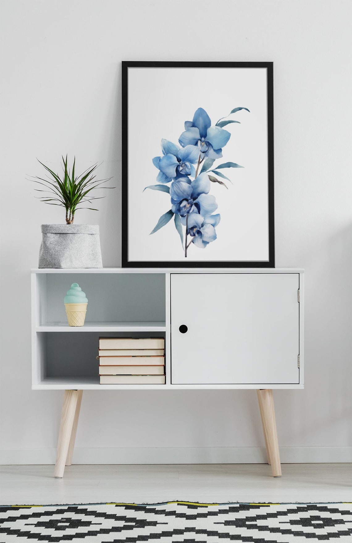 Blue Orchid Flower Stem Elegant Watercolour Botanical Flower Poster - Image 7