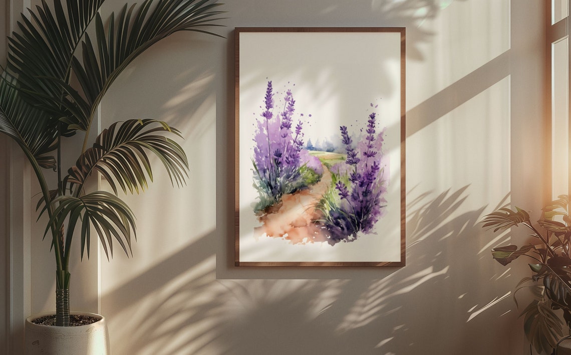 Lavender Field Winding Country Path Dreamy Watercolor Art Poster - Image 5