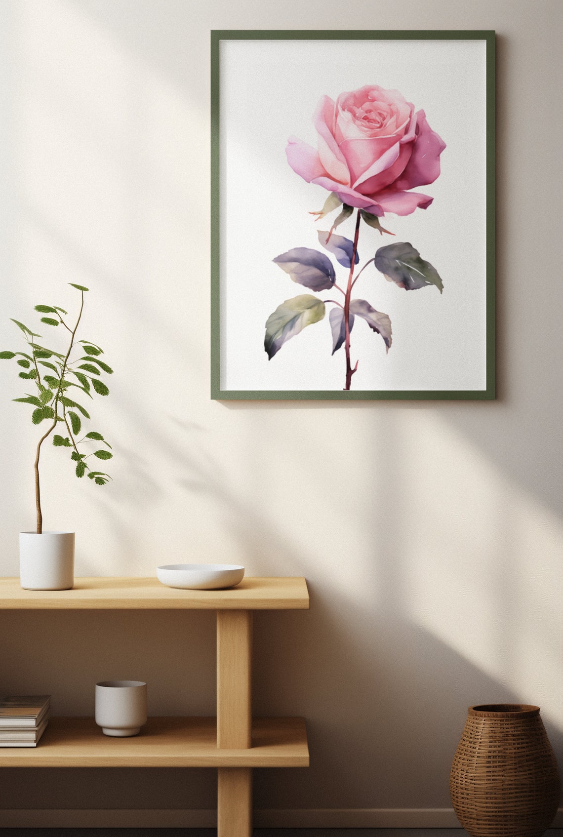 Blush Pink Rose With Dusky Leaves Romantic Watercolor Poster - Image 4