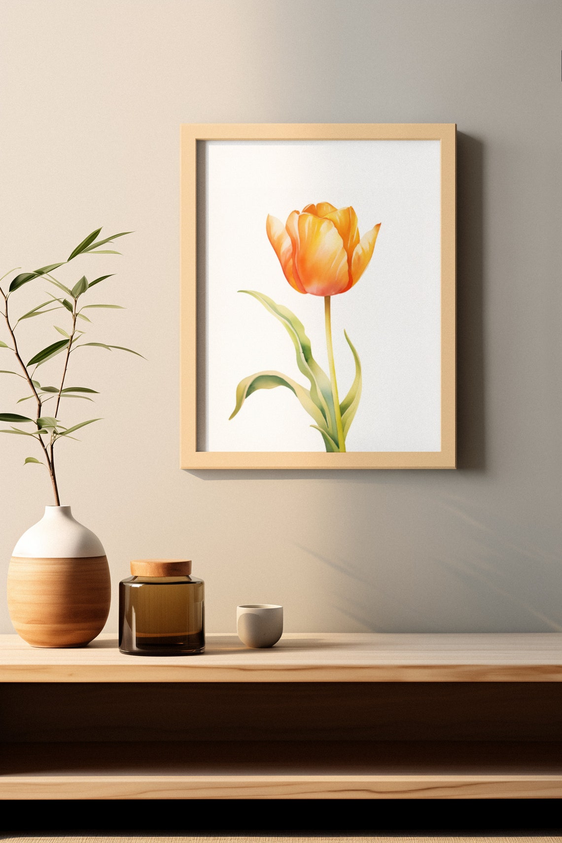 Orange Tulip Single Flower Watercolour Botanical Flower Poster - Image 3
