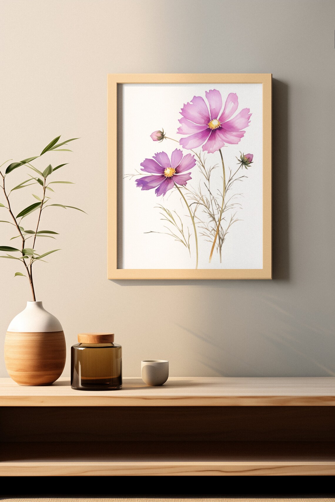 Purple Cosmos Flower Blooms Watercolour Botanical Flower Poster - Image 4