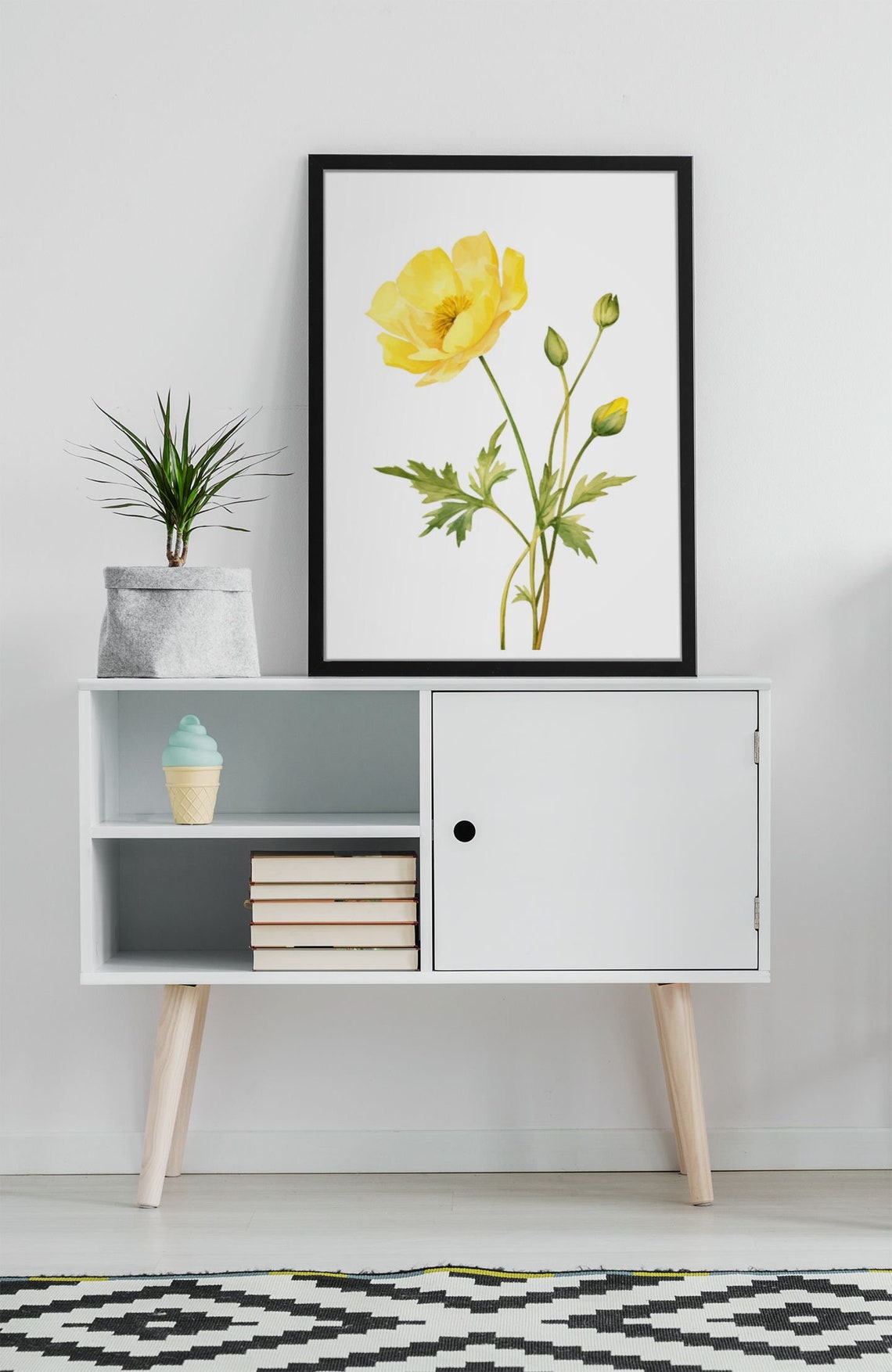 Sunny Yellow Buttercup Flower Botanical Watercolour Art Poster - Image 6