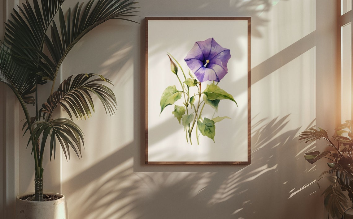 Purple Morning Glory Bloom Watercolour Botanical Flower Poster - Image 8
