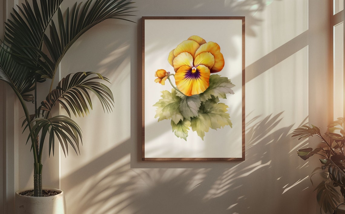 Golden Yellow Pansy Single Bloom Watercolour Botanical Flower Poster - Image 5