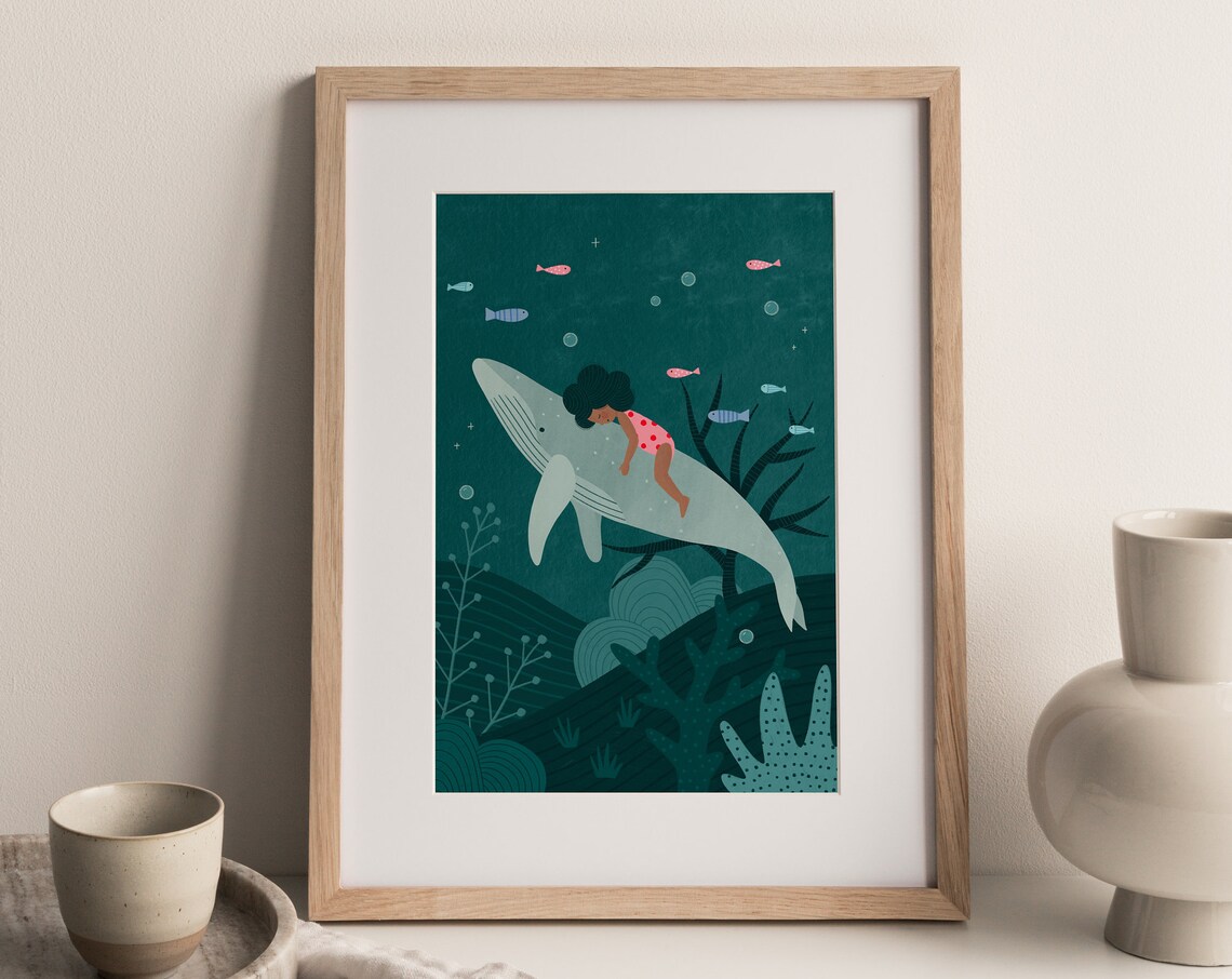 Soley And The Whale Art Print, Nursery Decor - Image 3
