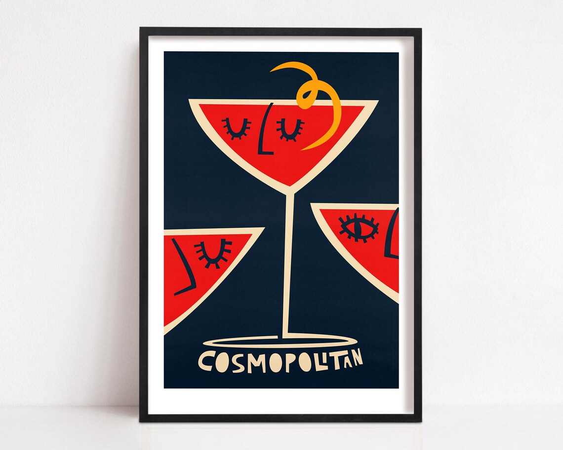 Cosmopolitan Cocktail Navy Retro Martini Illustration Poster