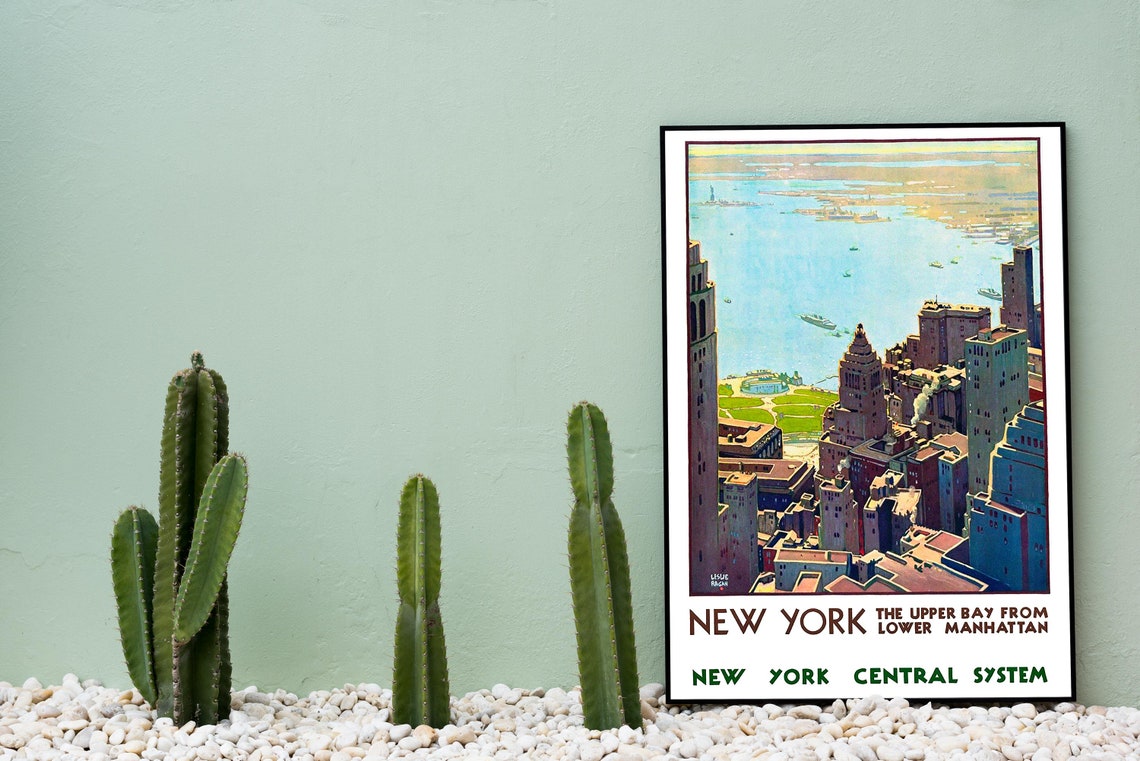New York Upper Bay From Lower Manhattan Vintage Art Deco Travel Poster - Image 3