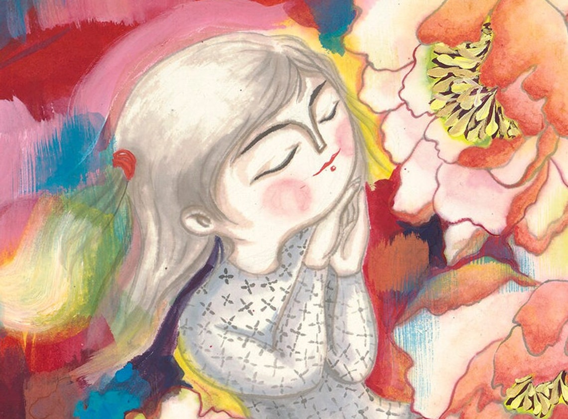 Sleeping Girl Among Giant Peonies Butterfly Art Garden Poster - Image 4