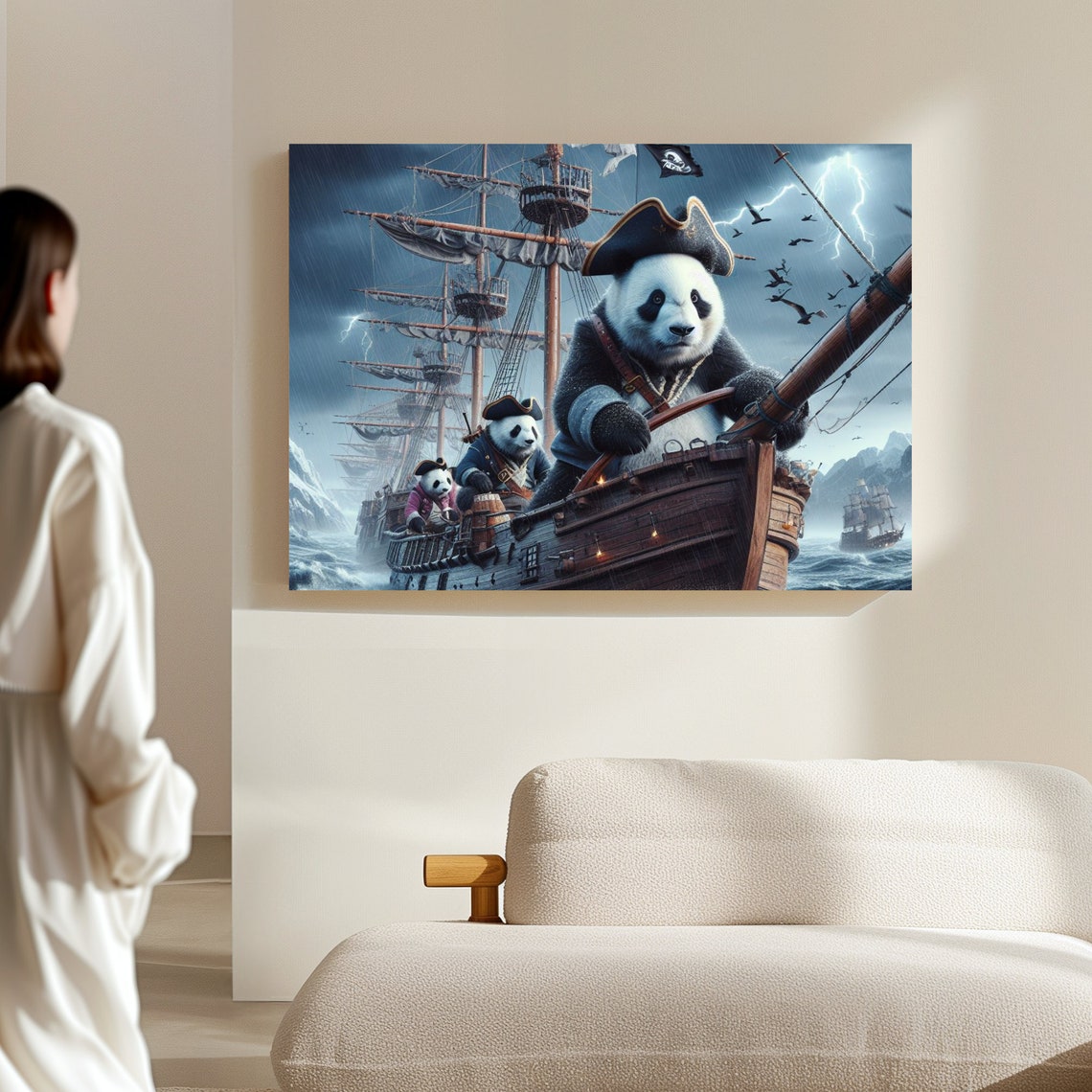 Whimsical Pirate Pandas Sailing a Ship Through a Stormy Sea Poster - Image 4