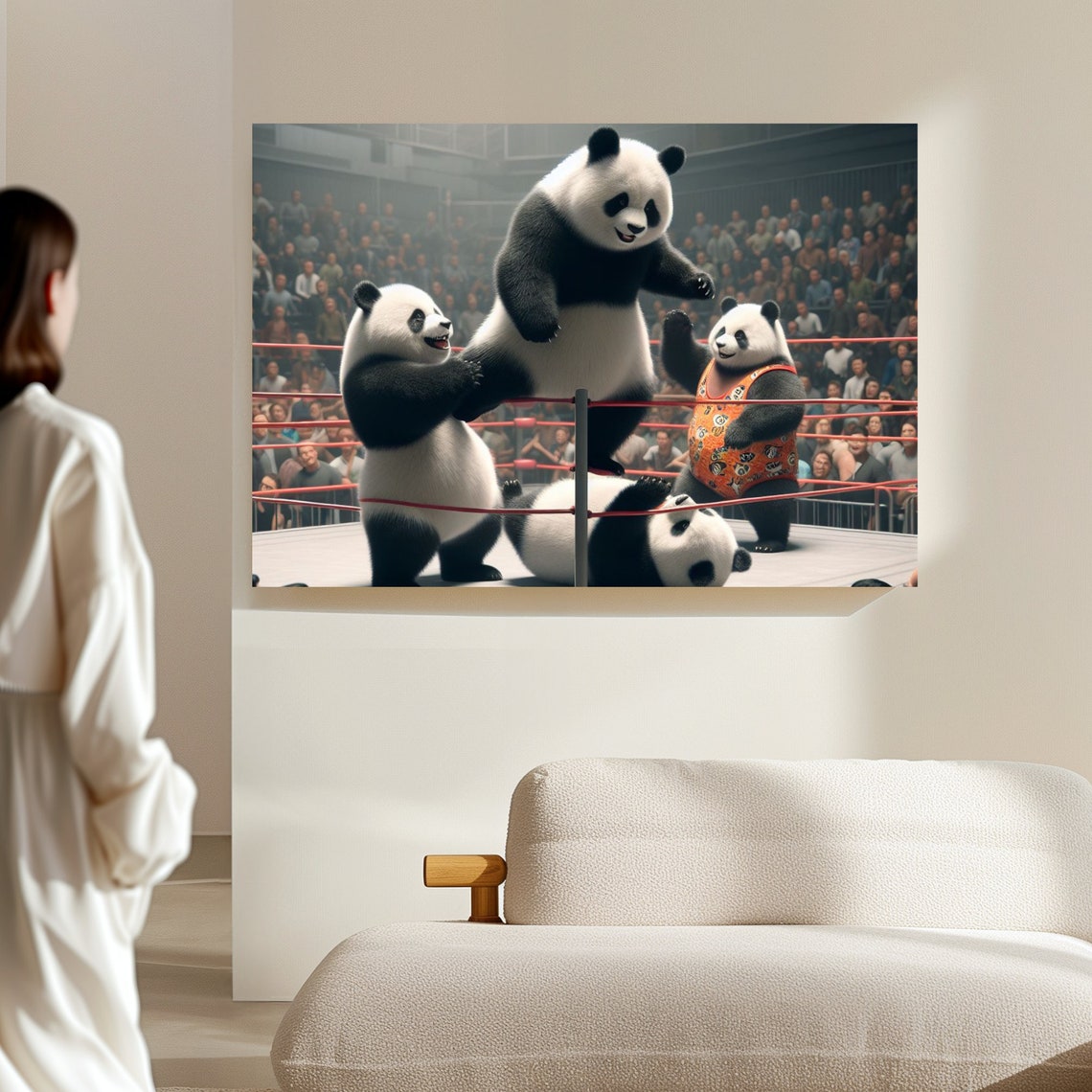 Whimsical Pandas Wrestling in a Ring Before a Cheering Crowd Poster - Image 4